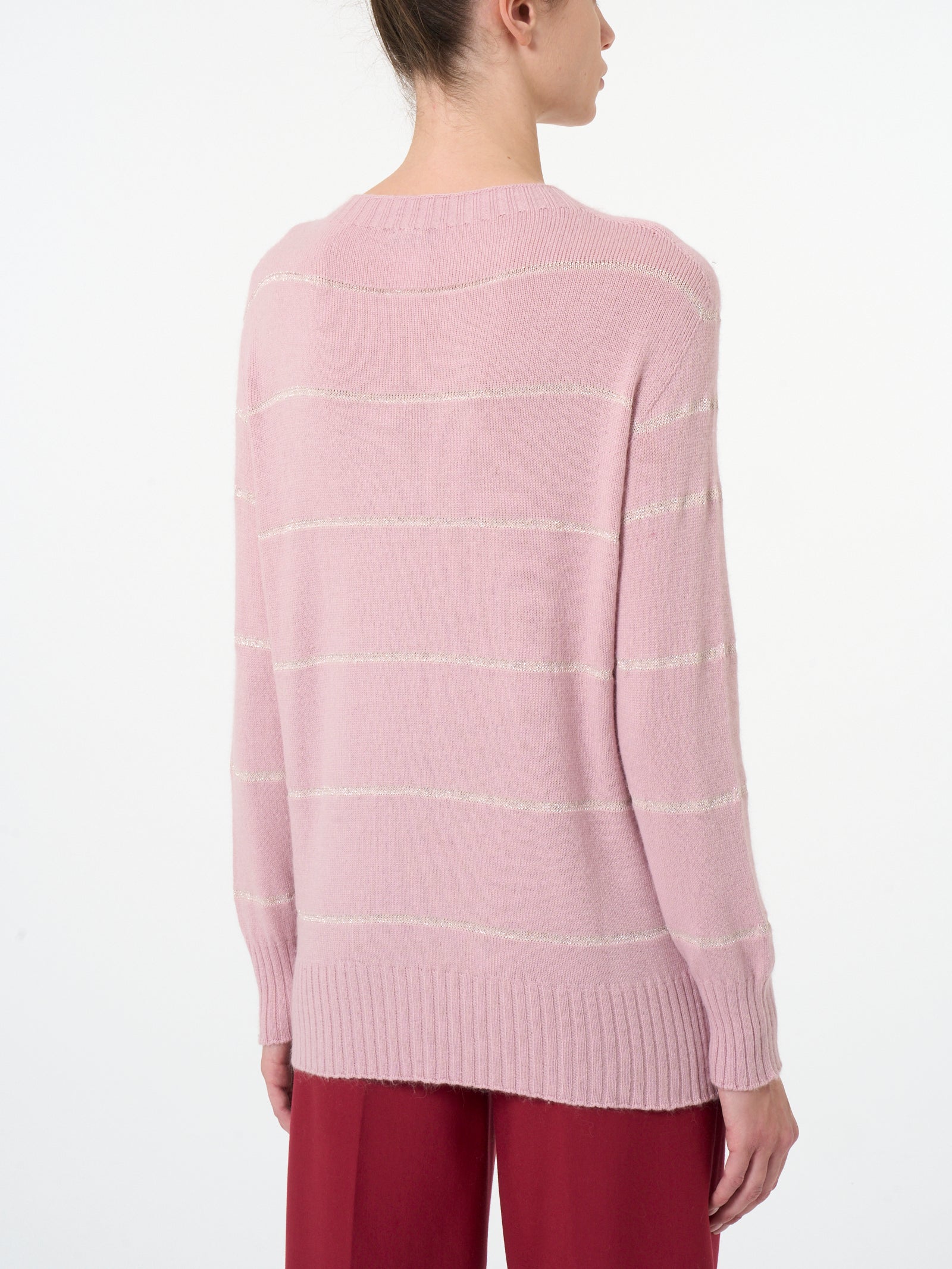 Ragno girocollo maglia angora a righe Fragrant Lilac