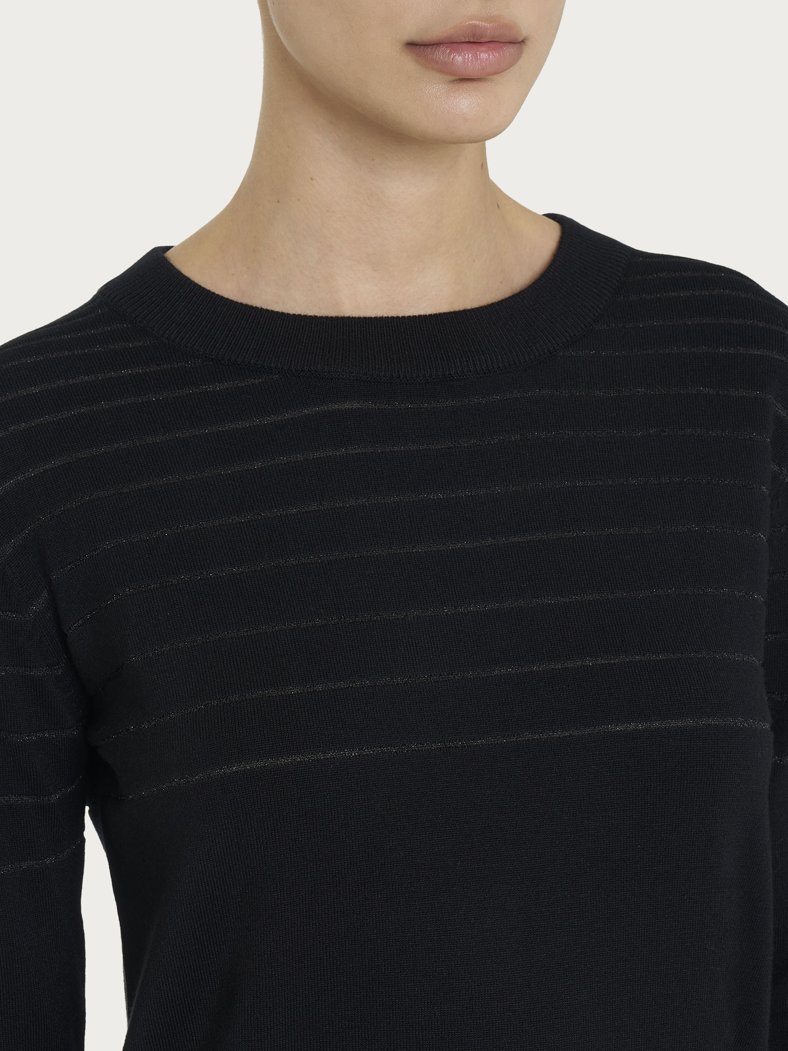 Ragno Four Seasons Girocollo maglia nera lurex righe