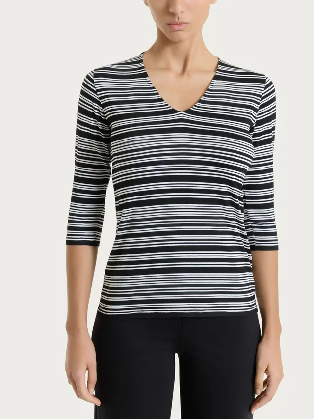 Ragno Viscosa Summer maglietta scollo a V righe Fant.Nero skinny