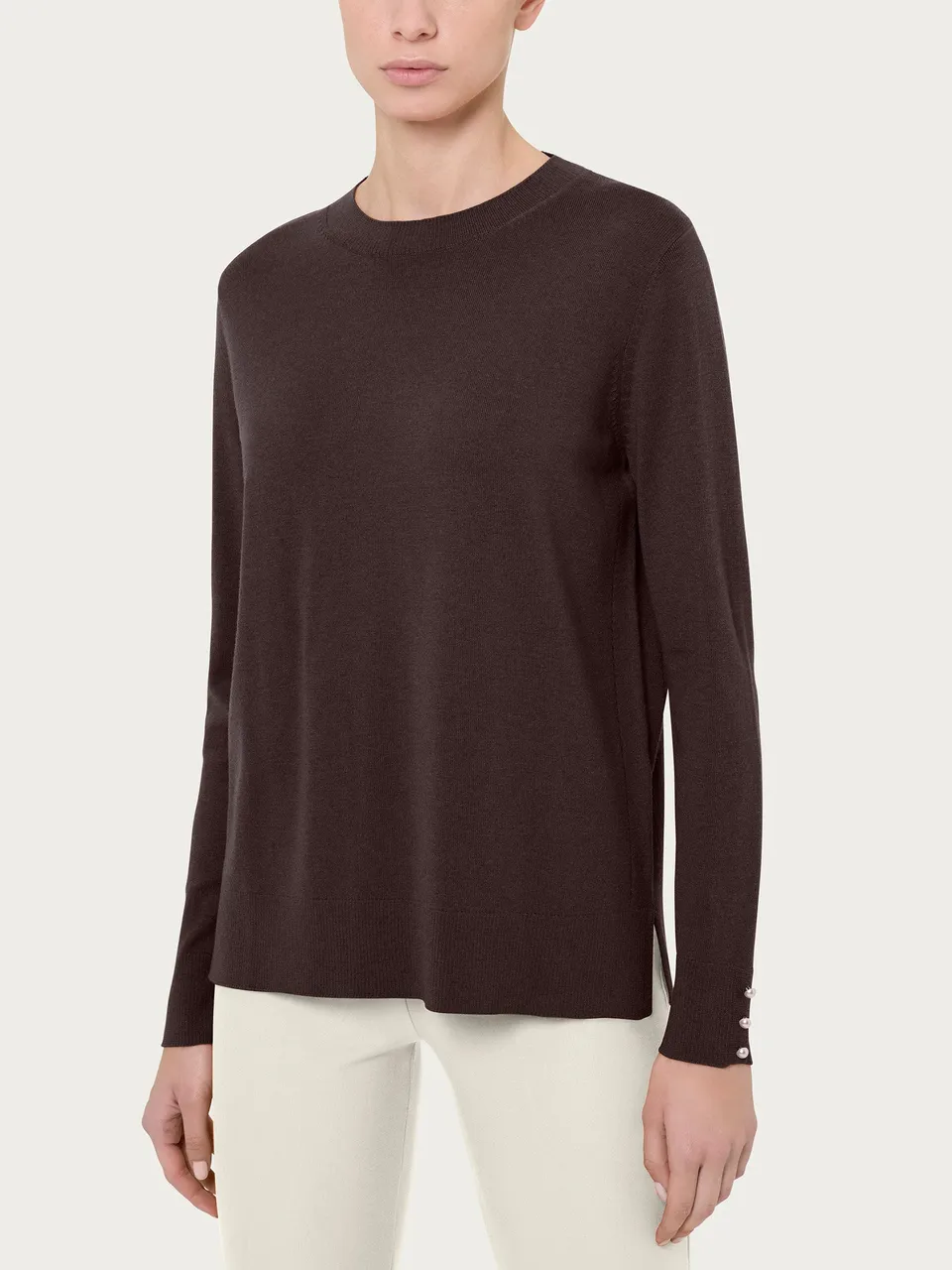 Ragno Maglia Girocollo Perline Merino Soft Chocolate Torte