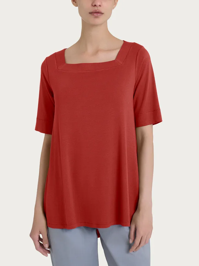 Ragno Viscosa T-Shirt Scollo Quadrato Red Ochre