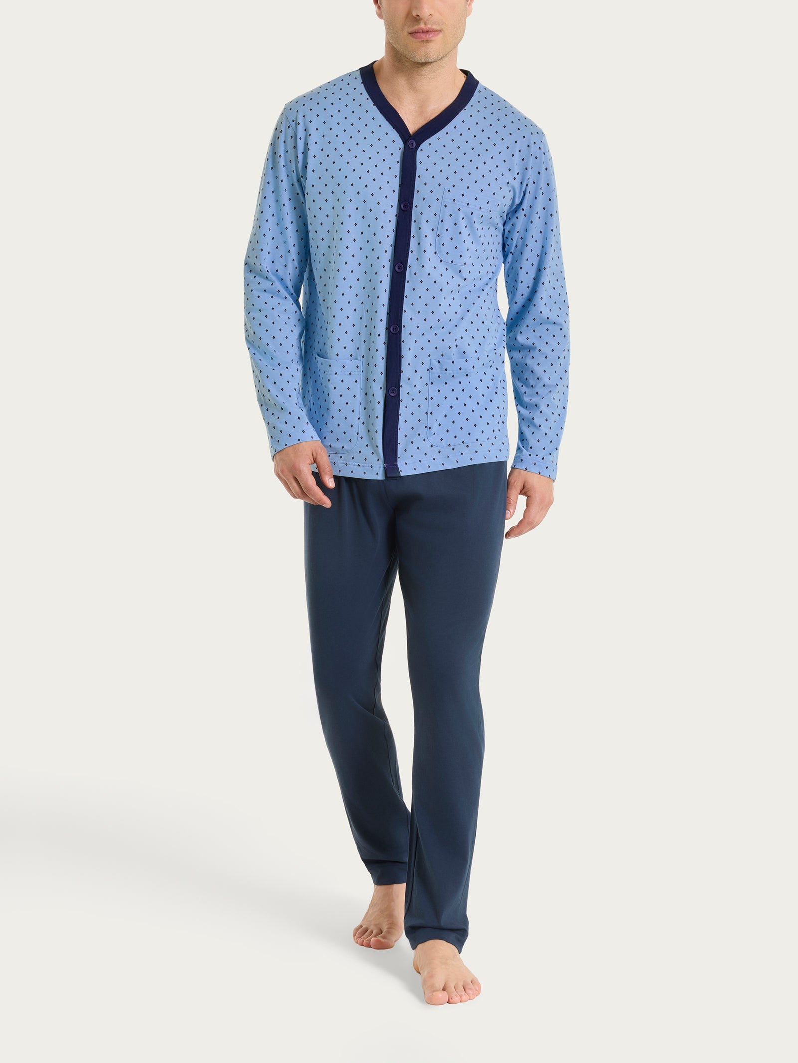 Ragno Jersey Cotone Pigiama uomo micro rombi blu