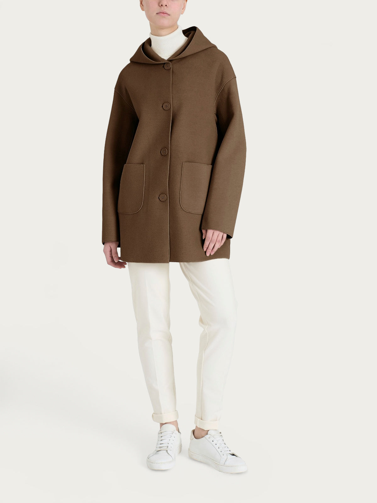 Ragno Vegan Wool giaccone cappuccio marrone bottoni