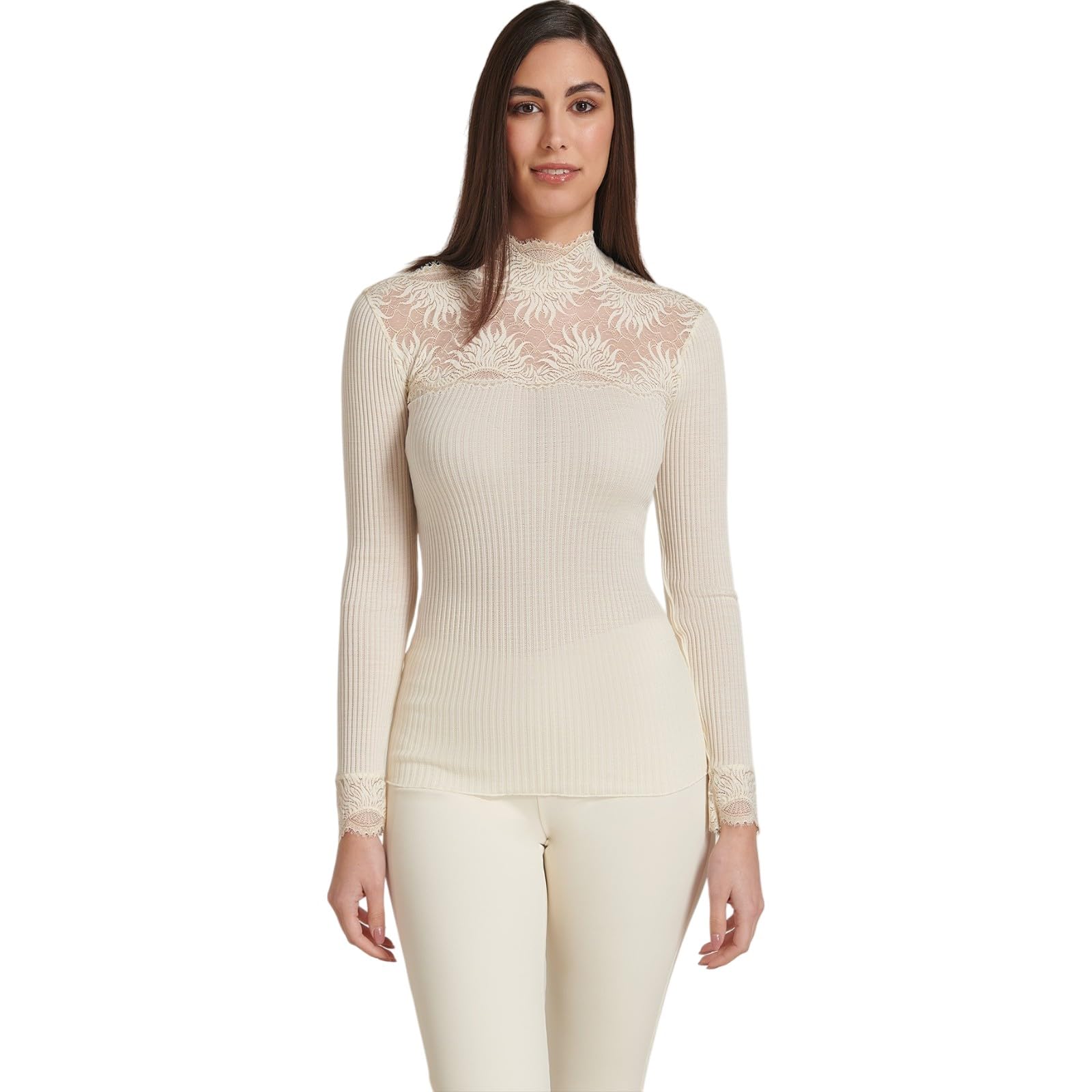 Lady C Plisse EGI Collo Pizzo Dorato maglia nero manica lunga calda