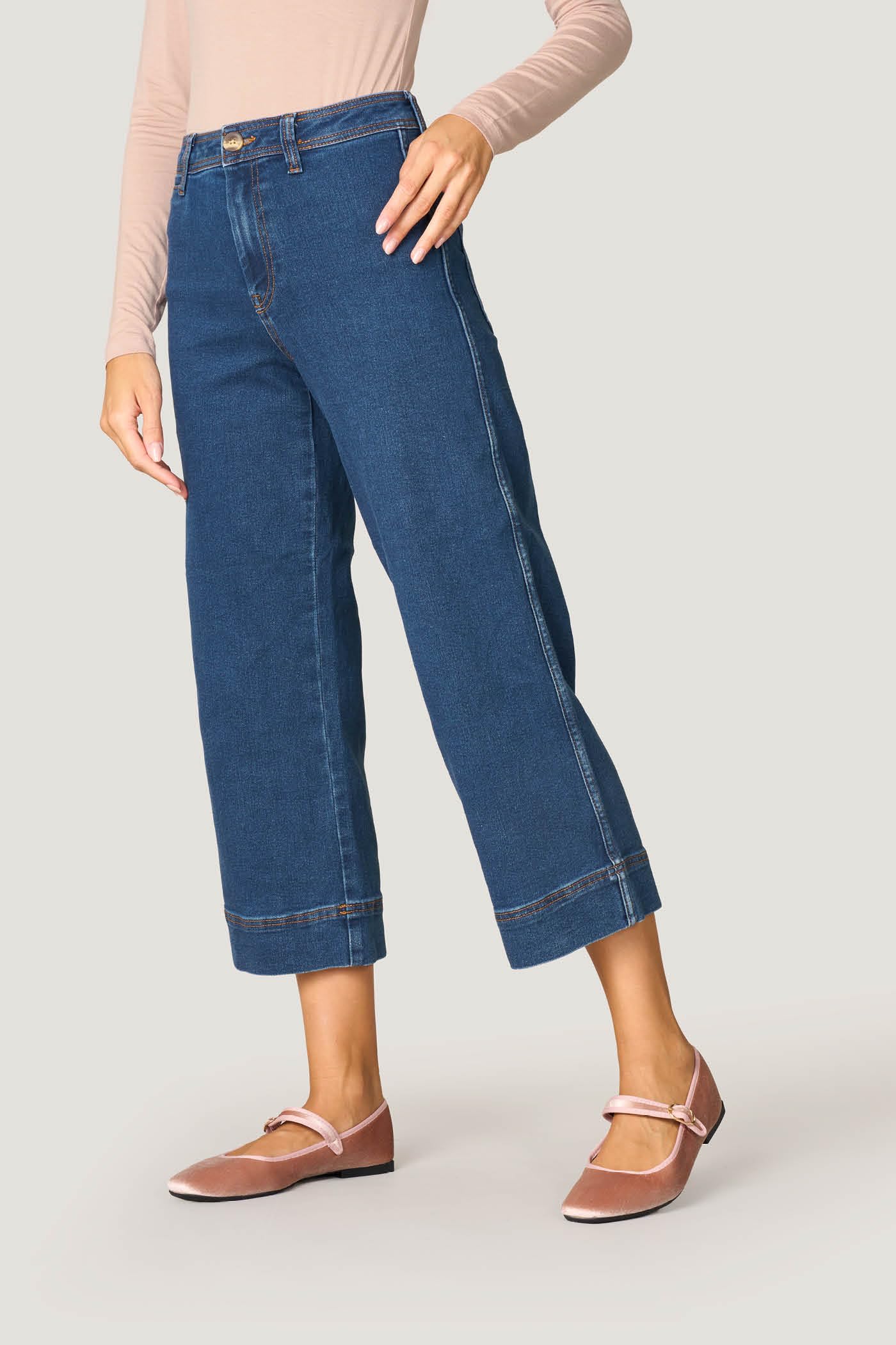 Goldenpoint jeans donna wide leg cropped vita media denim