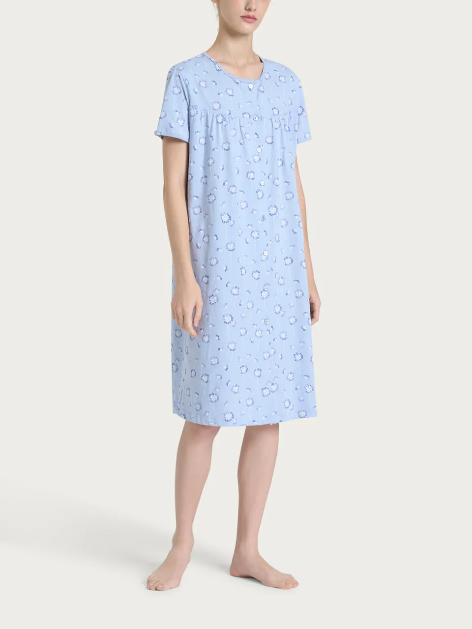 Ragno Jersey Camicia Notte Cotone Bottoni Fantasia Blu