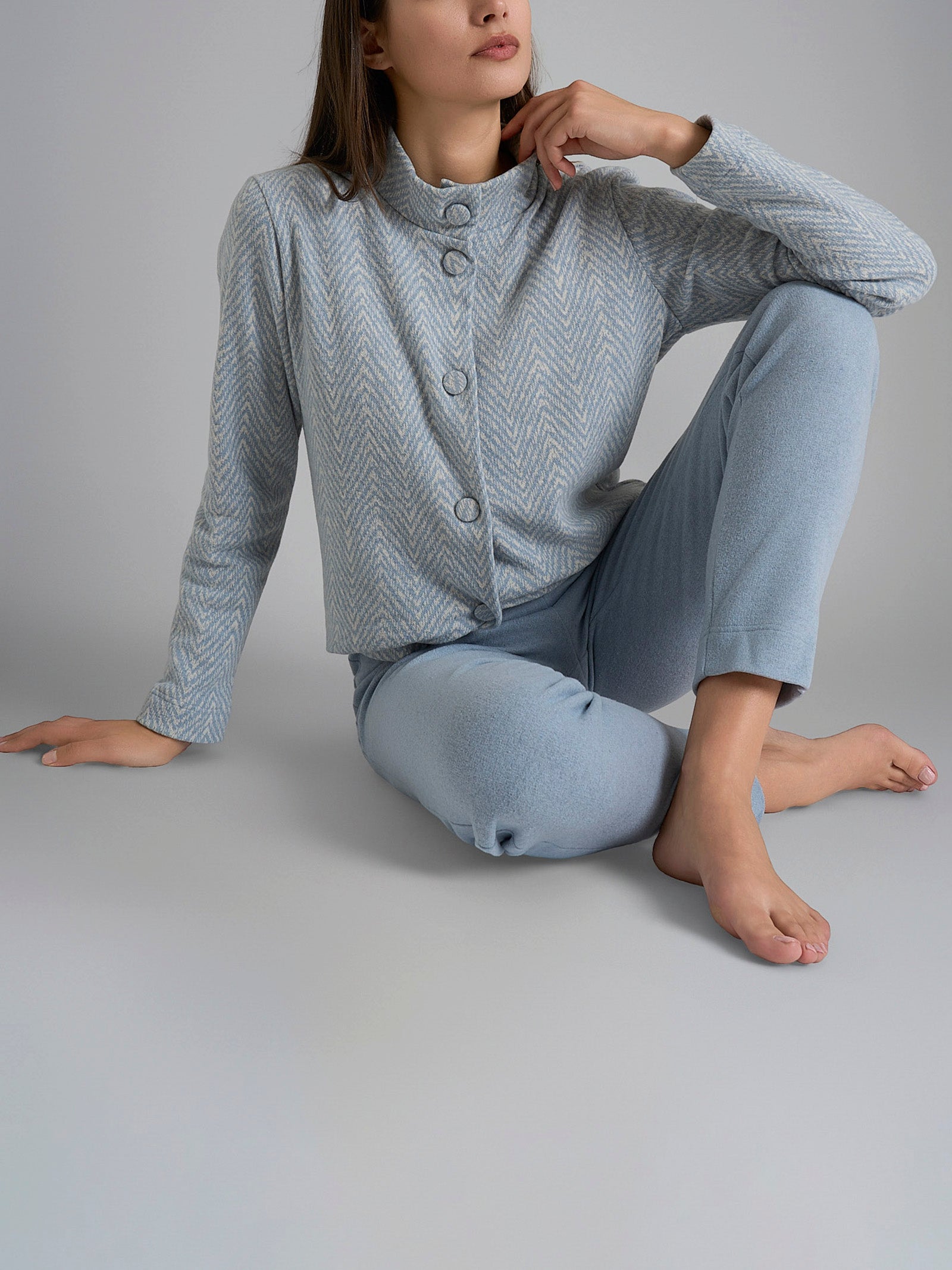 Ragno Cotton Eco Pile pigiama aperto donna caldo fantasia nebbia