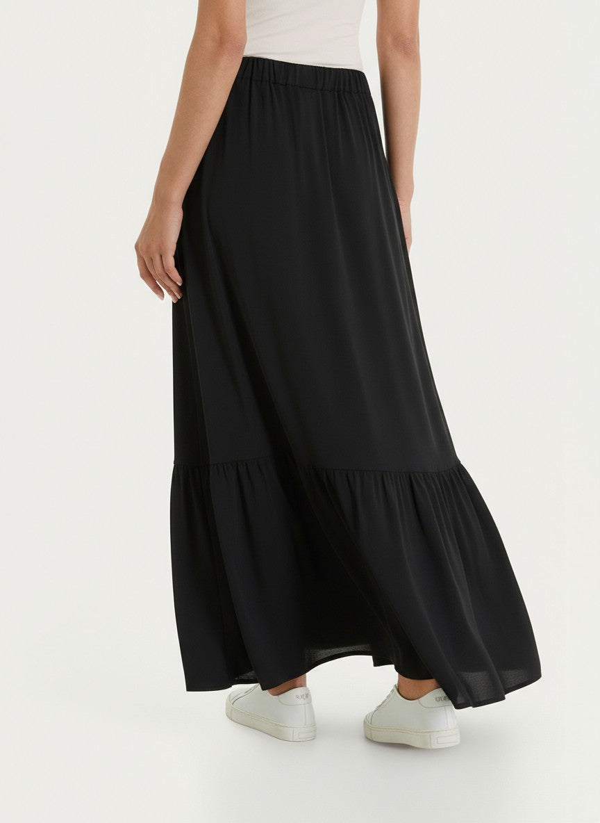 Ragno Gonna Lunga a Balze Voile Stretch Nera