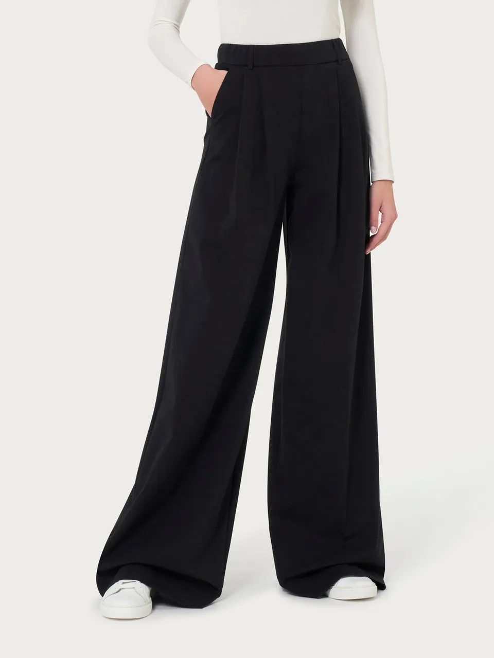 Ragno Compact Light Pantalone Palazzo Nero con Tasche