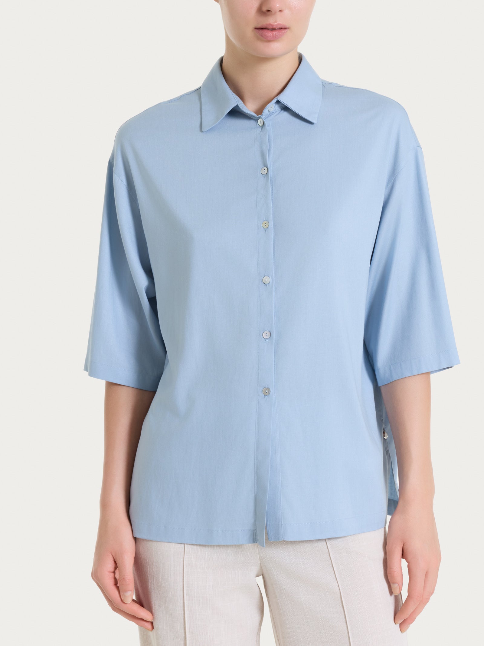 Ragno Voile Stretch Camicia Manica 3/4 Azzurra