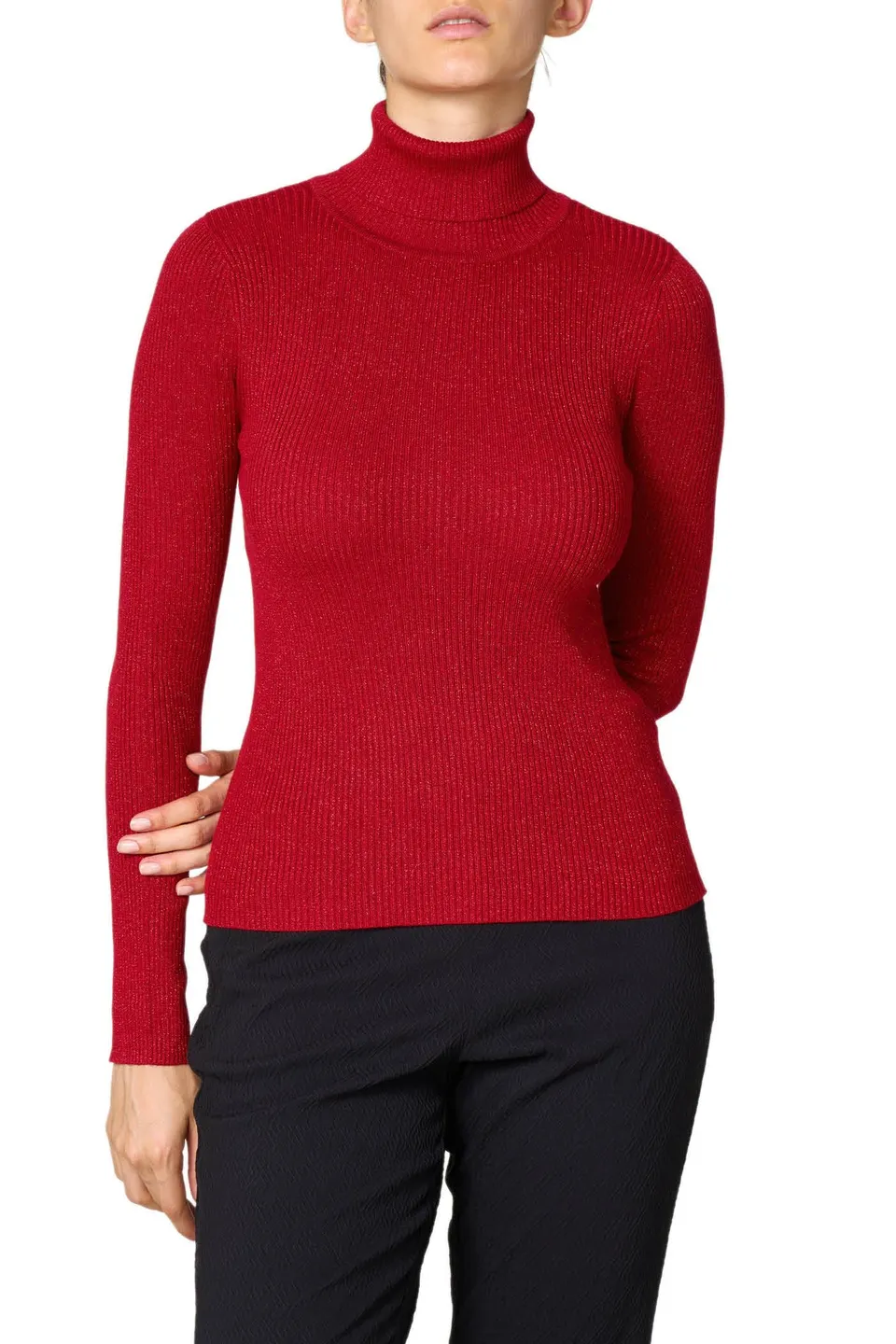 Goldenpoint maglia dolcevita a costina lamè viscosa