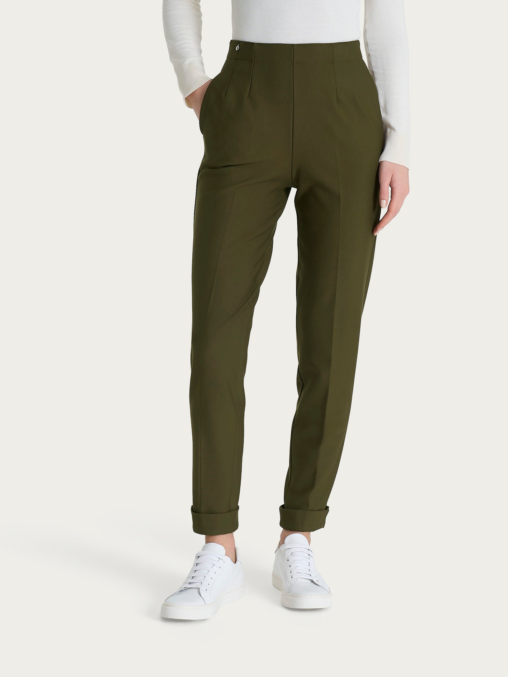 Ragno Compact Pantalone Carrot donna Dark Olive tapered