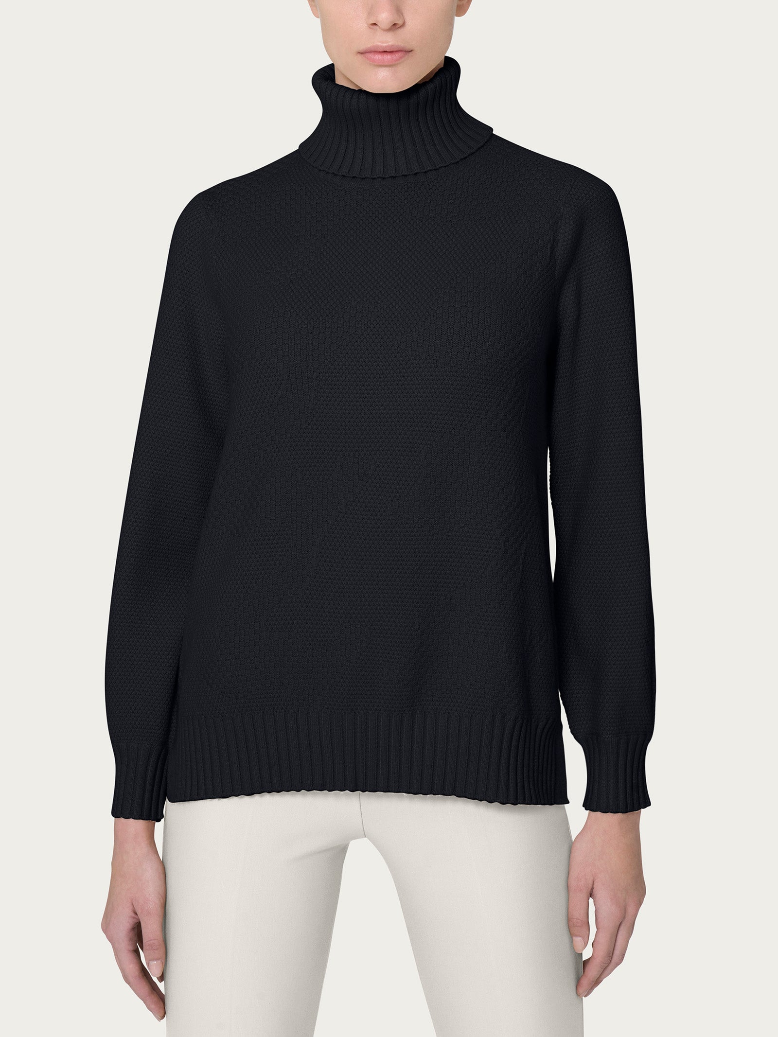 Ragno Super Soft Dolcevita Punto Riso Nero Manica Palloncino