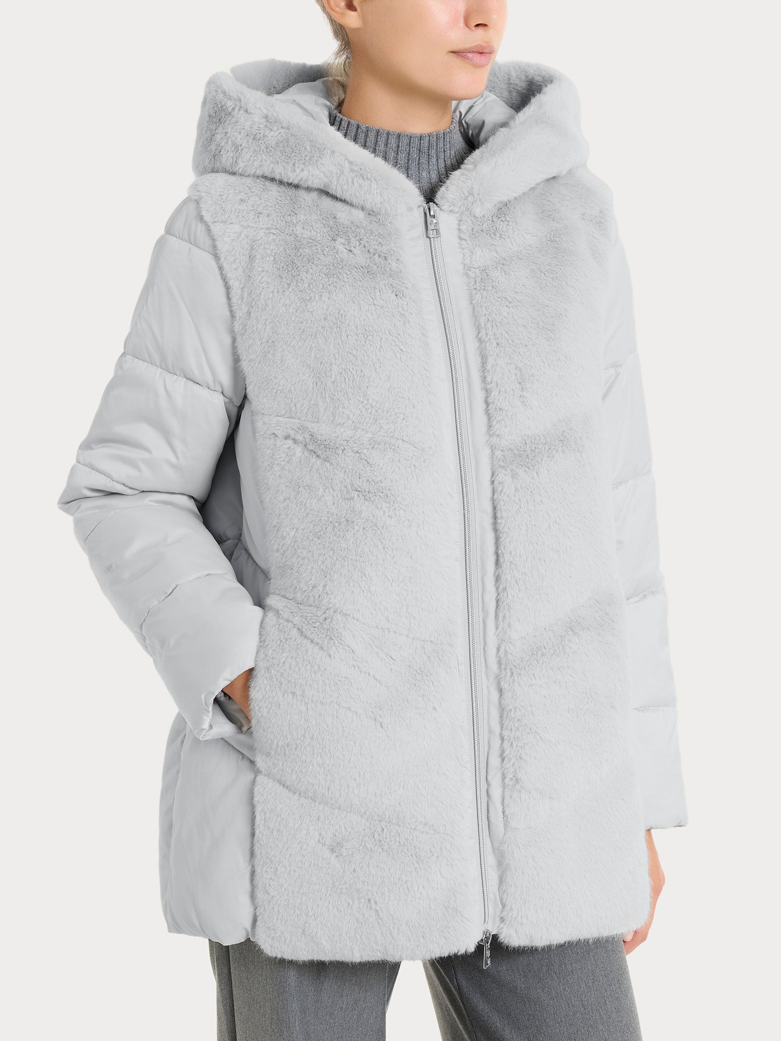 Ragno Vegan Fur Piumino Donna Dawn Blue con Cappuccio