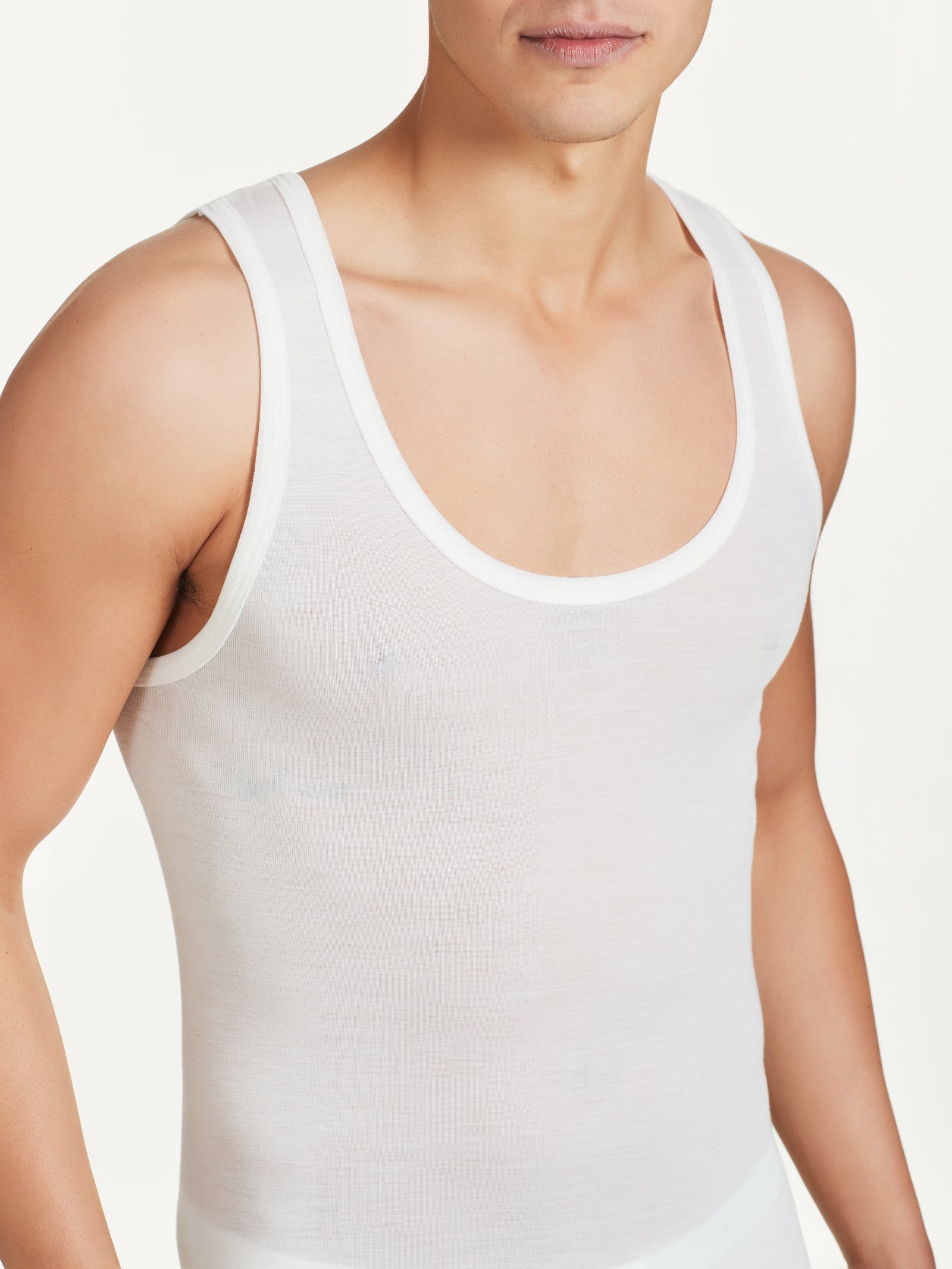 Ragno Wonderwool canottiera lana spalla larga bianco seta