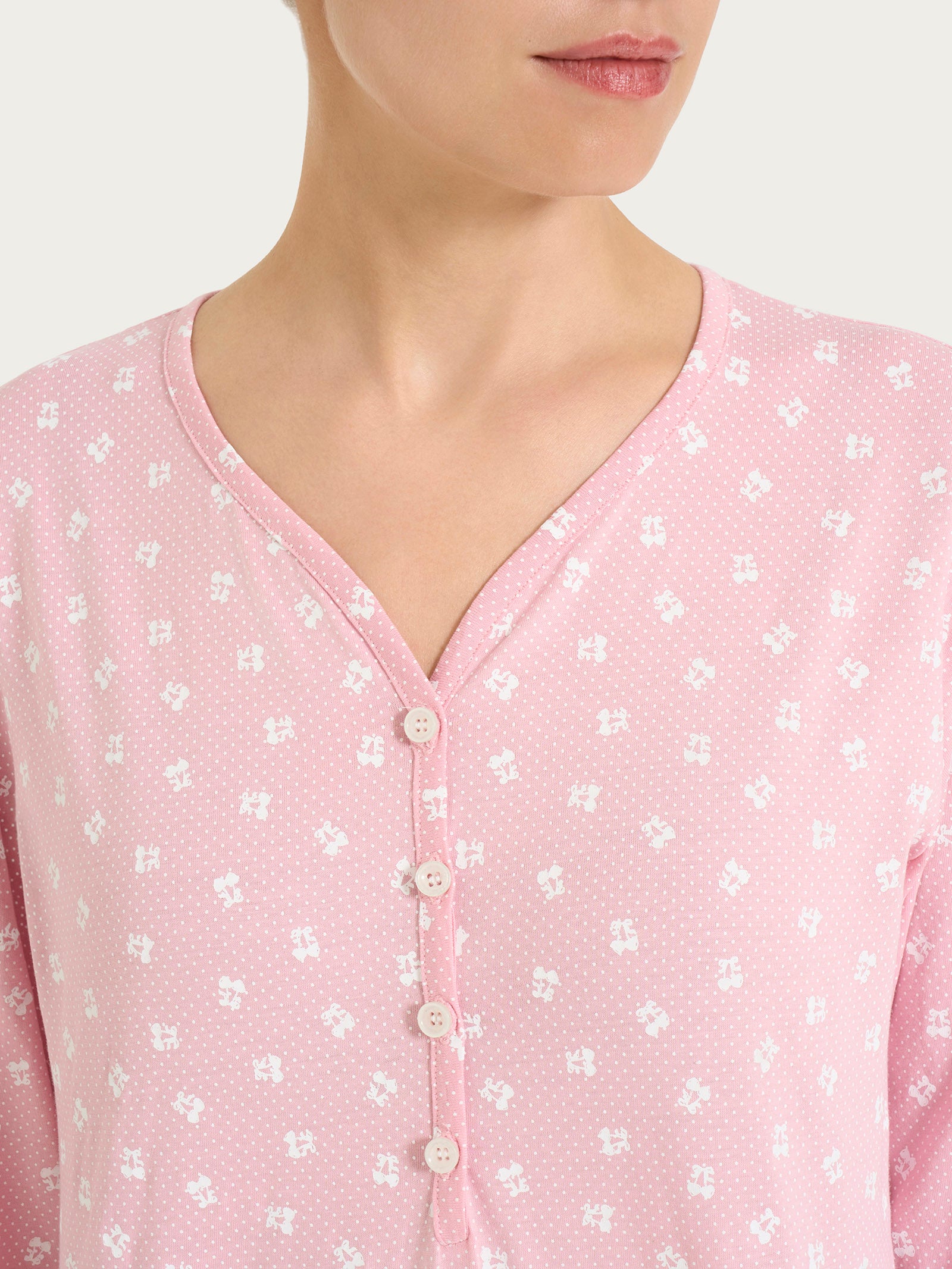 Ragno Sweet Emotion pigiama lungo serafino cotone Cameo Pink