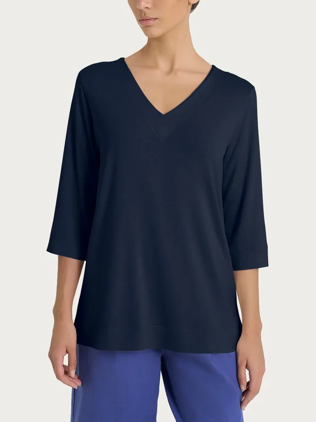 Ragno Viscosa Summer T-shirt double scollo V blu