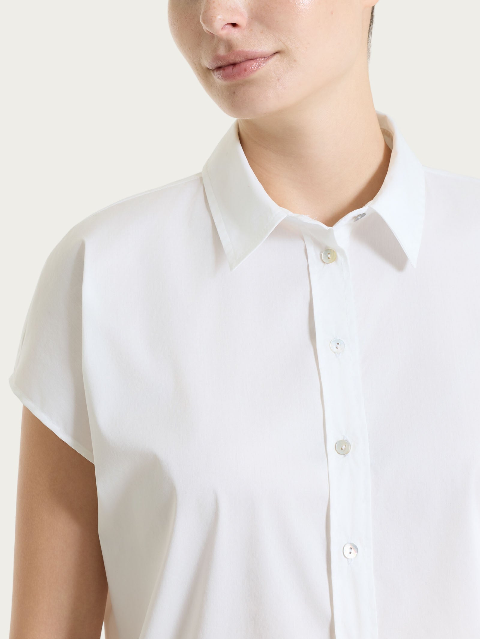 Ragno Poplin Camicia Donna Bianco Manica Kimono Cotone