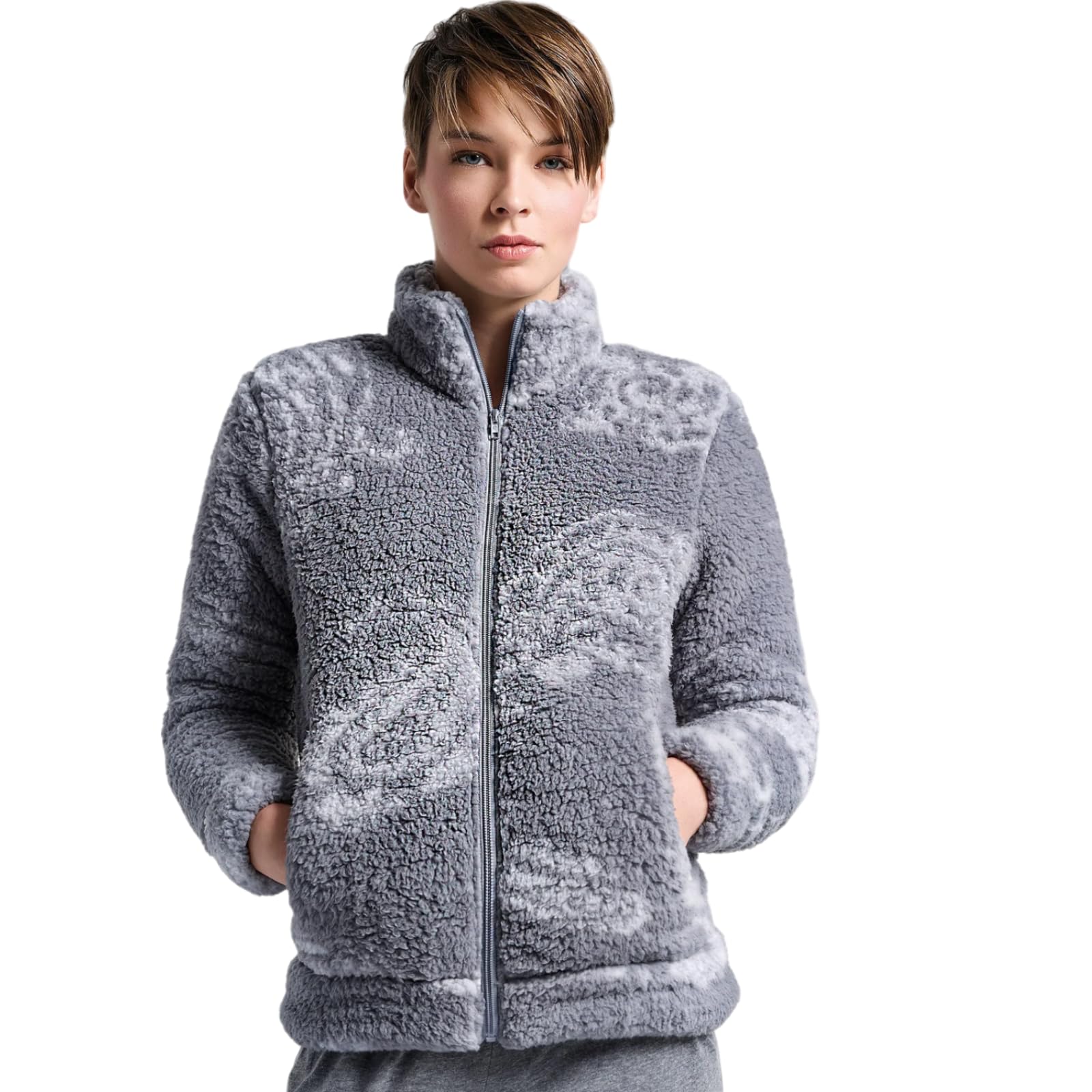 Lady C Giacca Sherpa Full Zip homewear effetto paisley