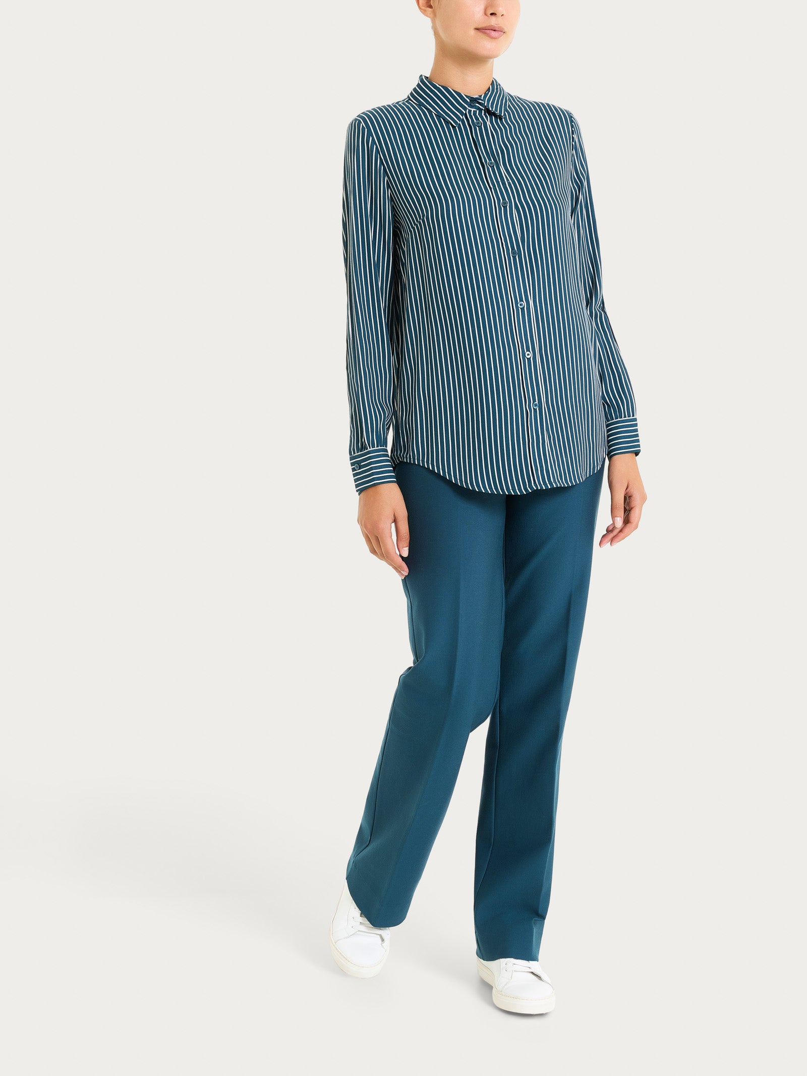 Ragno Winter EcoSeta Camicia a righe viscosa Blu Reflecting Pond