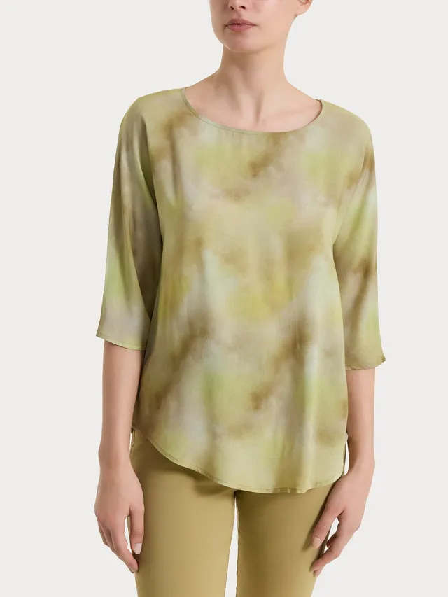 Ragno EcoSeta Blusa Donna Fantasia Khaki Viscosa Manica Kimono