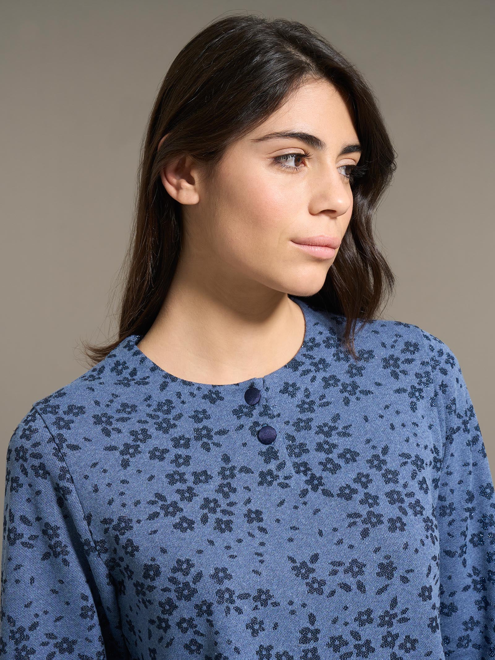 Ragno Cotton Eco Pile pigiama serafino donna denim mel.