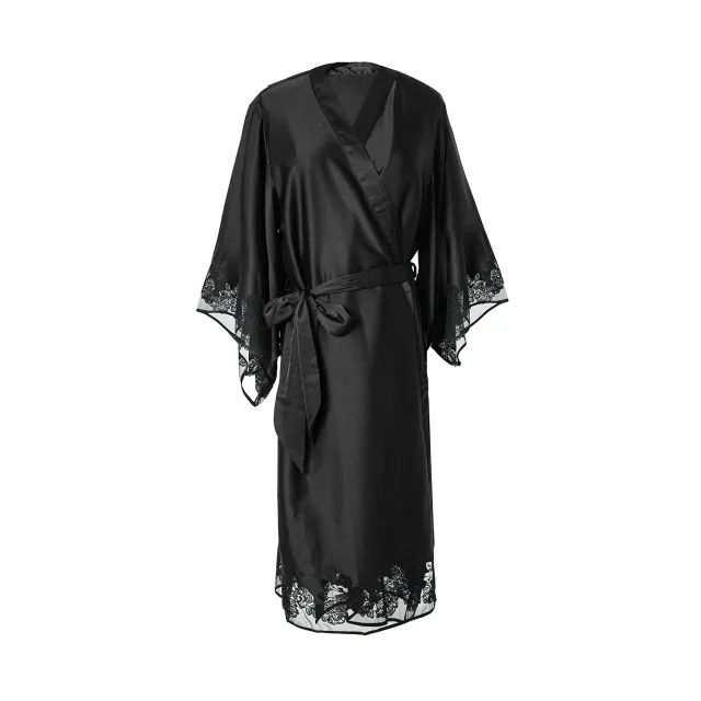 Maria Grazia Severi vestaglia kimono nera raso seta pizzo