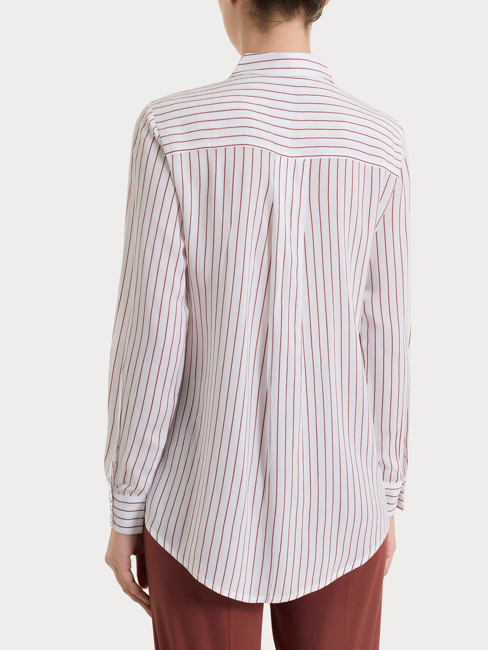 Ragno EcoSeta Camicia righe viscosa Mahogany manica lunga
