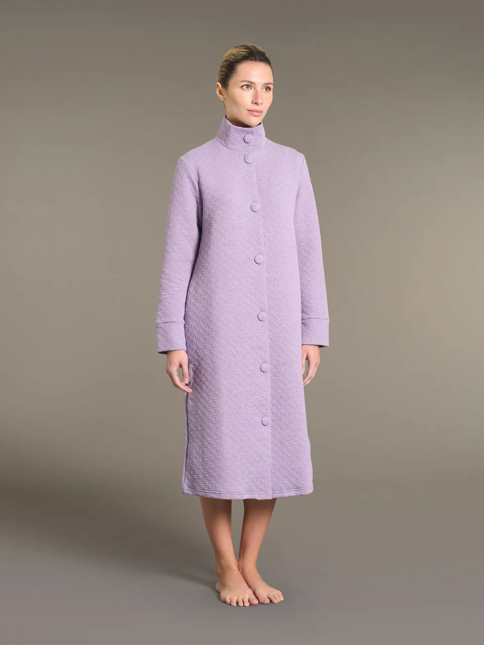 Ragno Jersey Cotone Vestaglia Lunga Bottoni Lilla