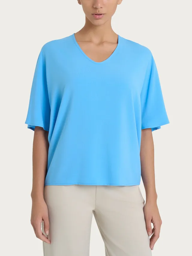 Ragno Ecoseta blusa V manica gomito Azure Blue