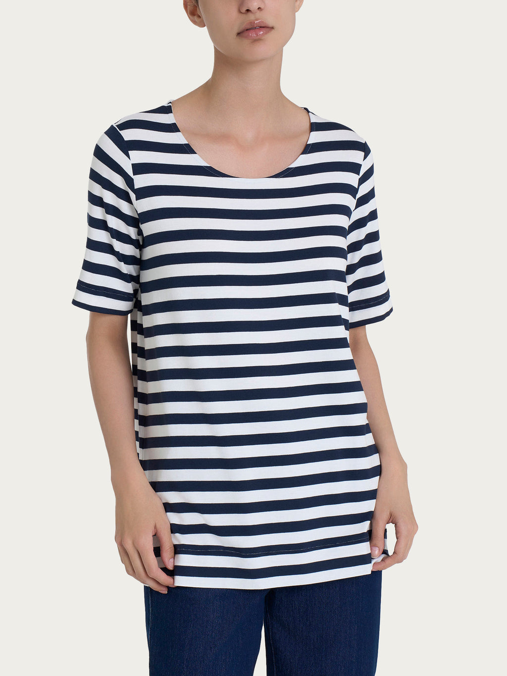 Ragno Viscosa Summer maglietta righe blu girocollo morbida