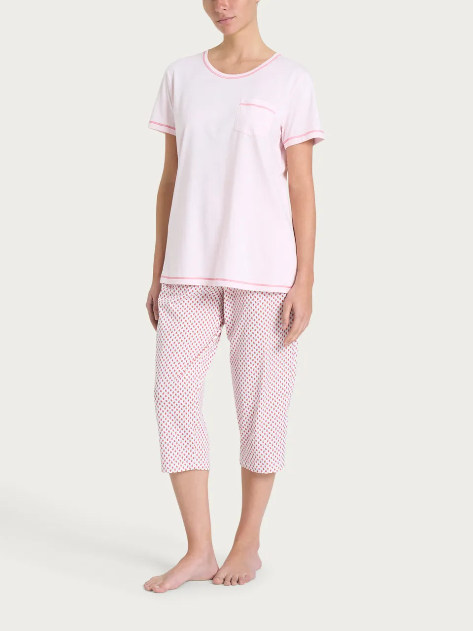Ragno pigiama corto jersey cotone pinocchietto fantasia bianco