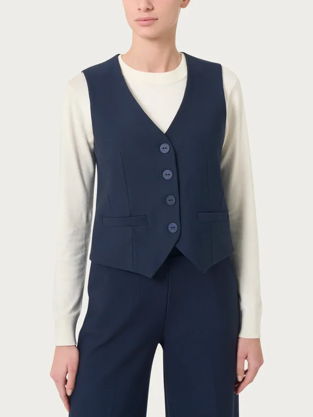Ragno Compact gilet 4 bottoni punto Milano blu regular
