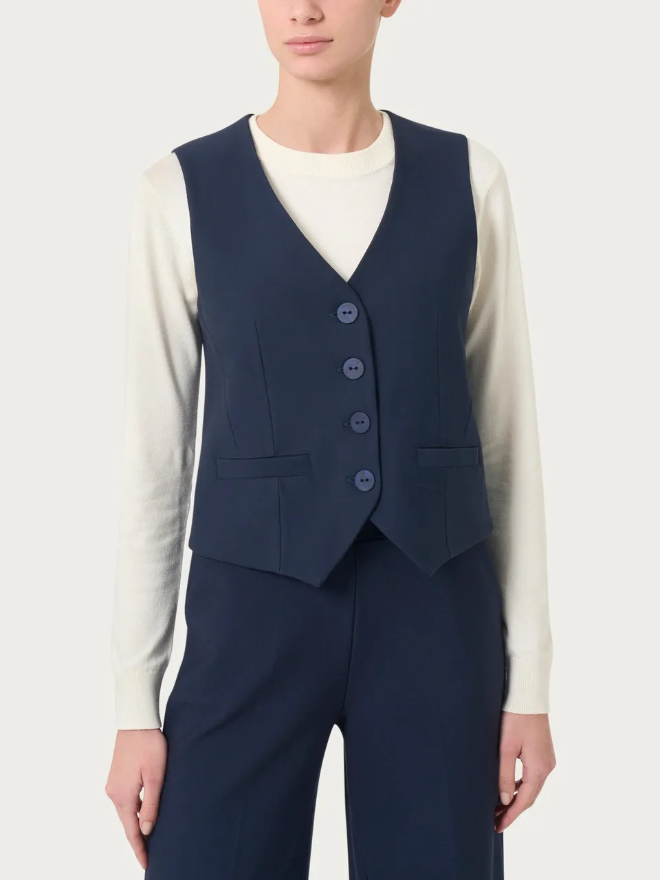 Ragno Compact gilet 4 bottoni punto Milano blu regular