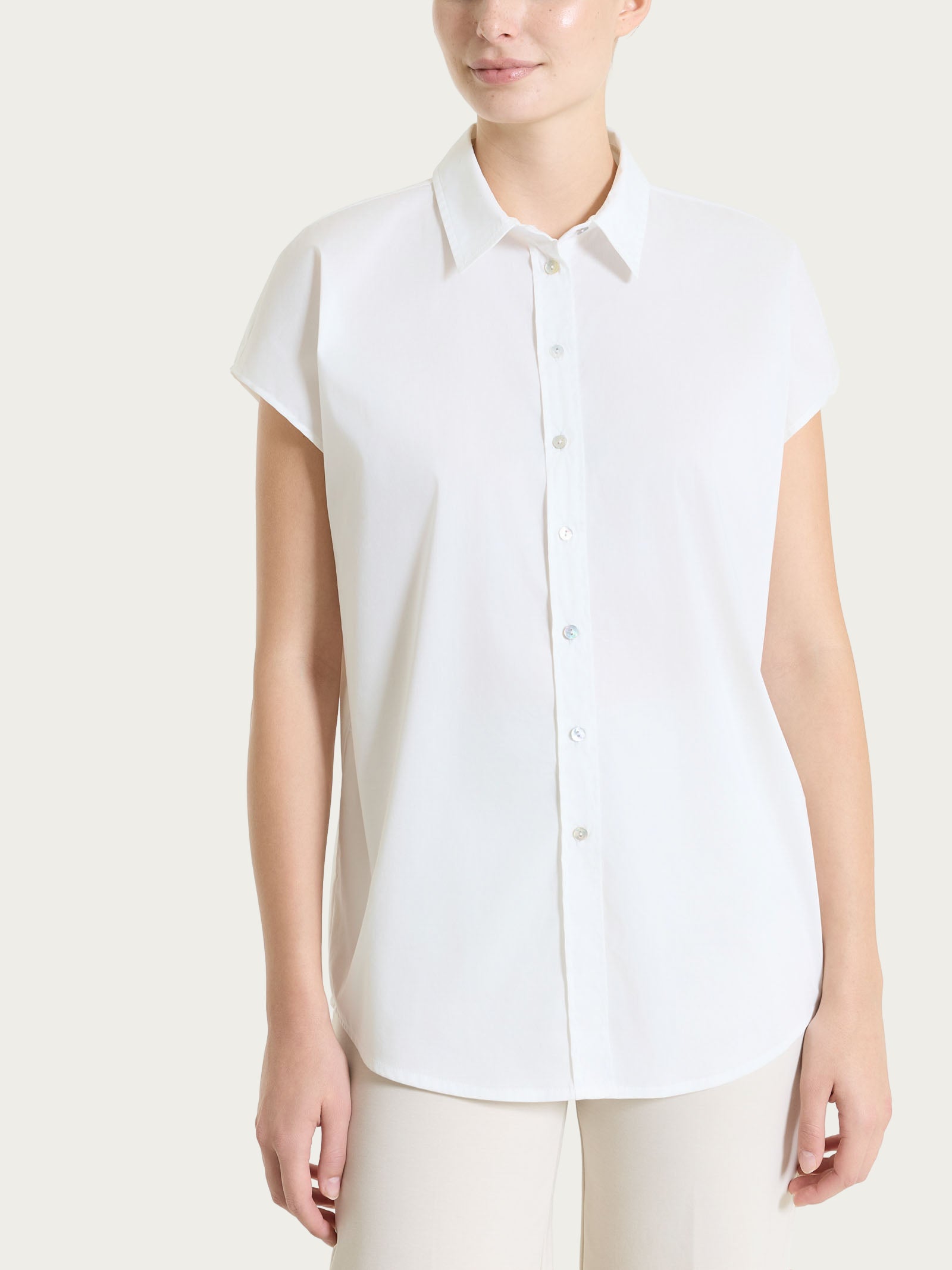 Ragno Poplin Camicia Donna Bianco Manica Kimono Cotone