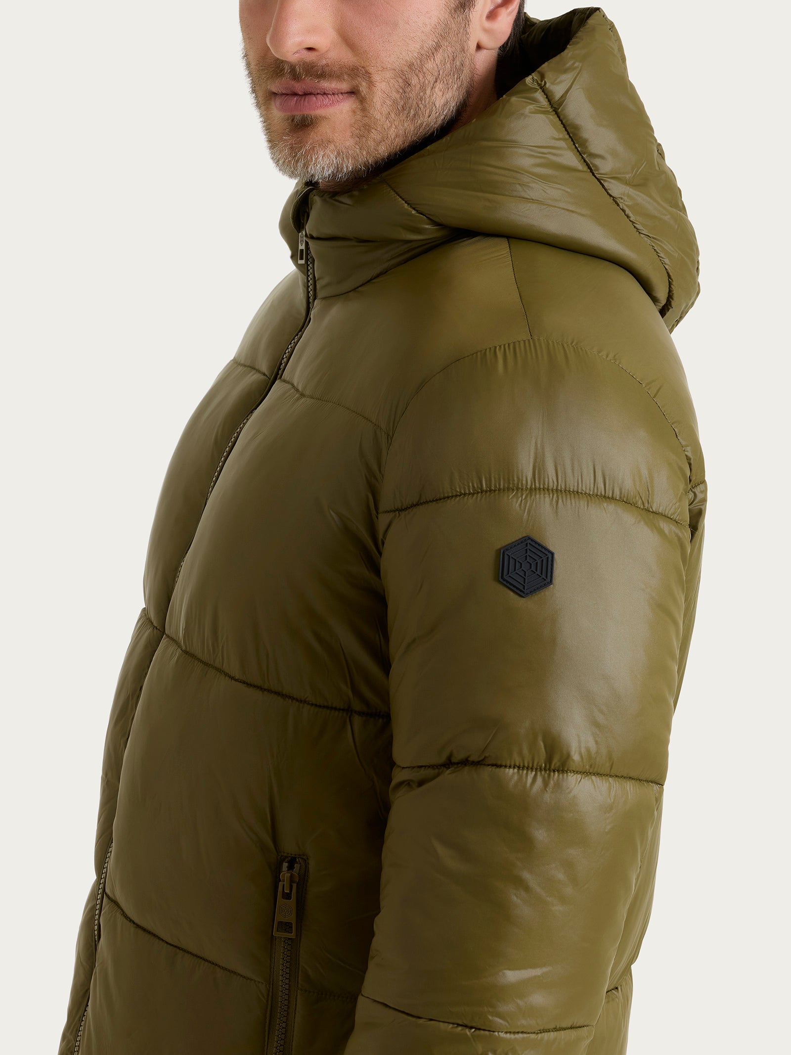 Ragno Vegan Down Piumino Uomo Verde Cappuccio Shiny