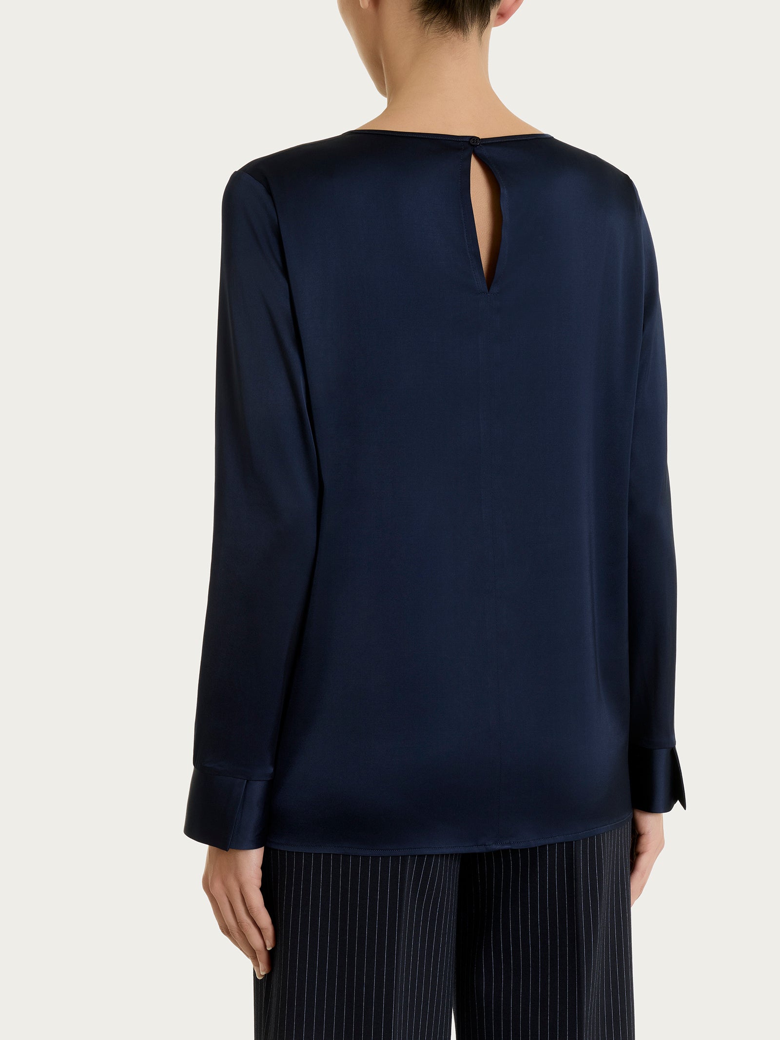 Ragno Blusa Manica Lunga Camicia Stretch Satin Blu