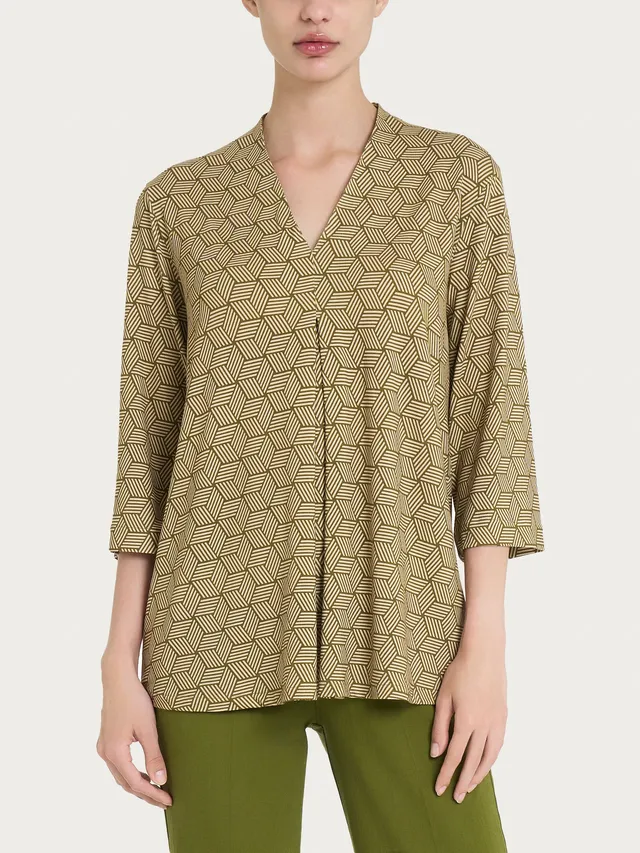 Ragno Viscosa Summer maglietta scollo V fantasia verde