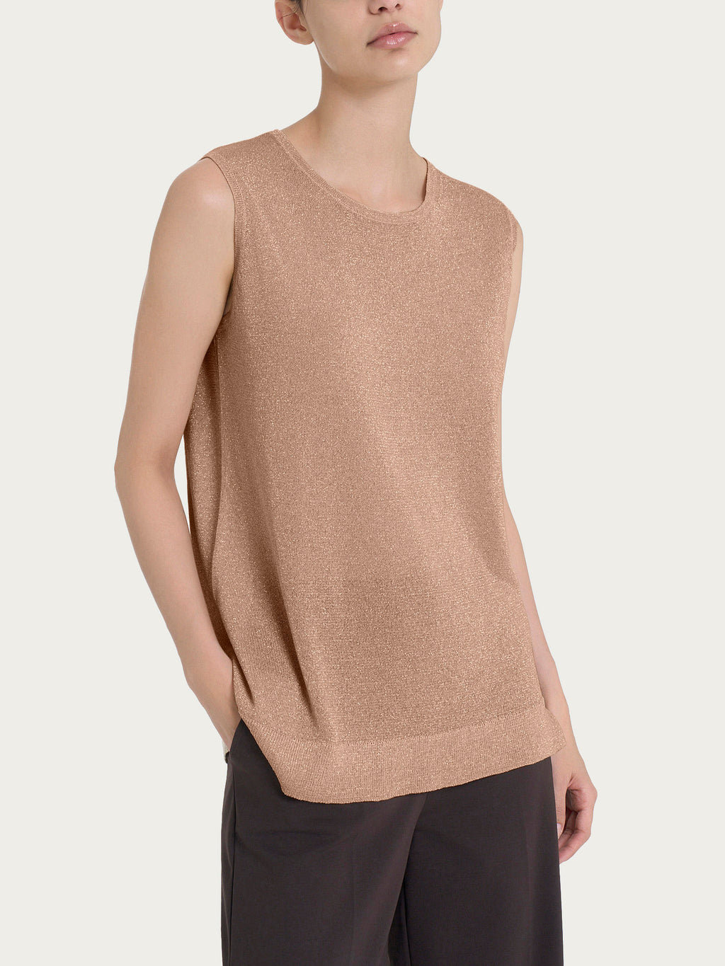 Ragno Crêpe Lurex Maglia Smanicata Warm Taupe luminosa