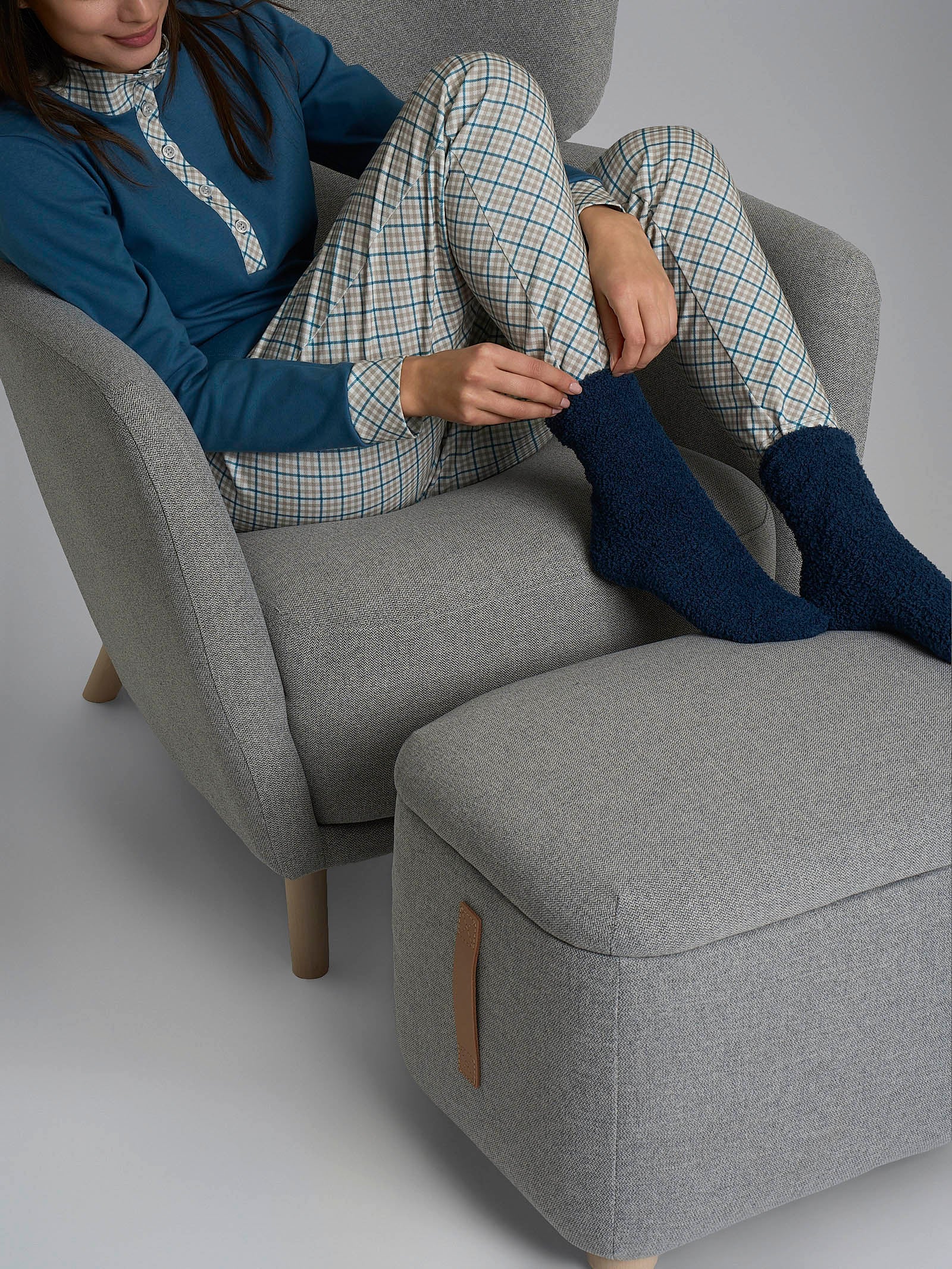 Ragno Sweet Emotion Pigiama Lupetto Interlock Donna Teal Tartan