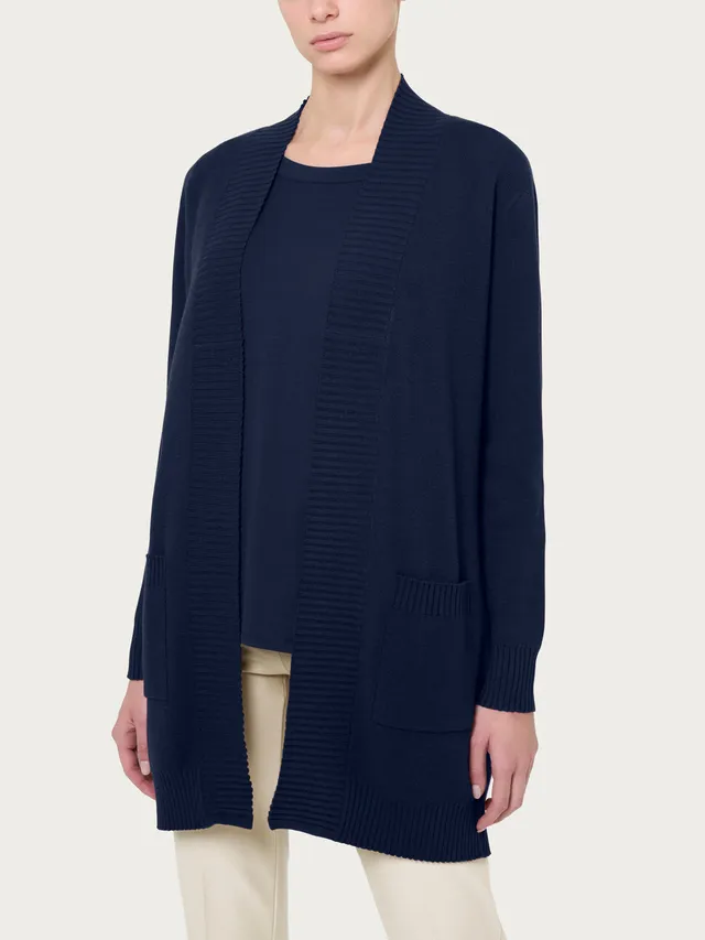 Ragno Super Soft cardigan lungo aperto blu caldo invernale