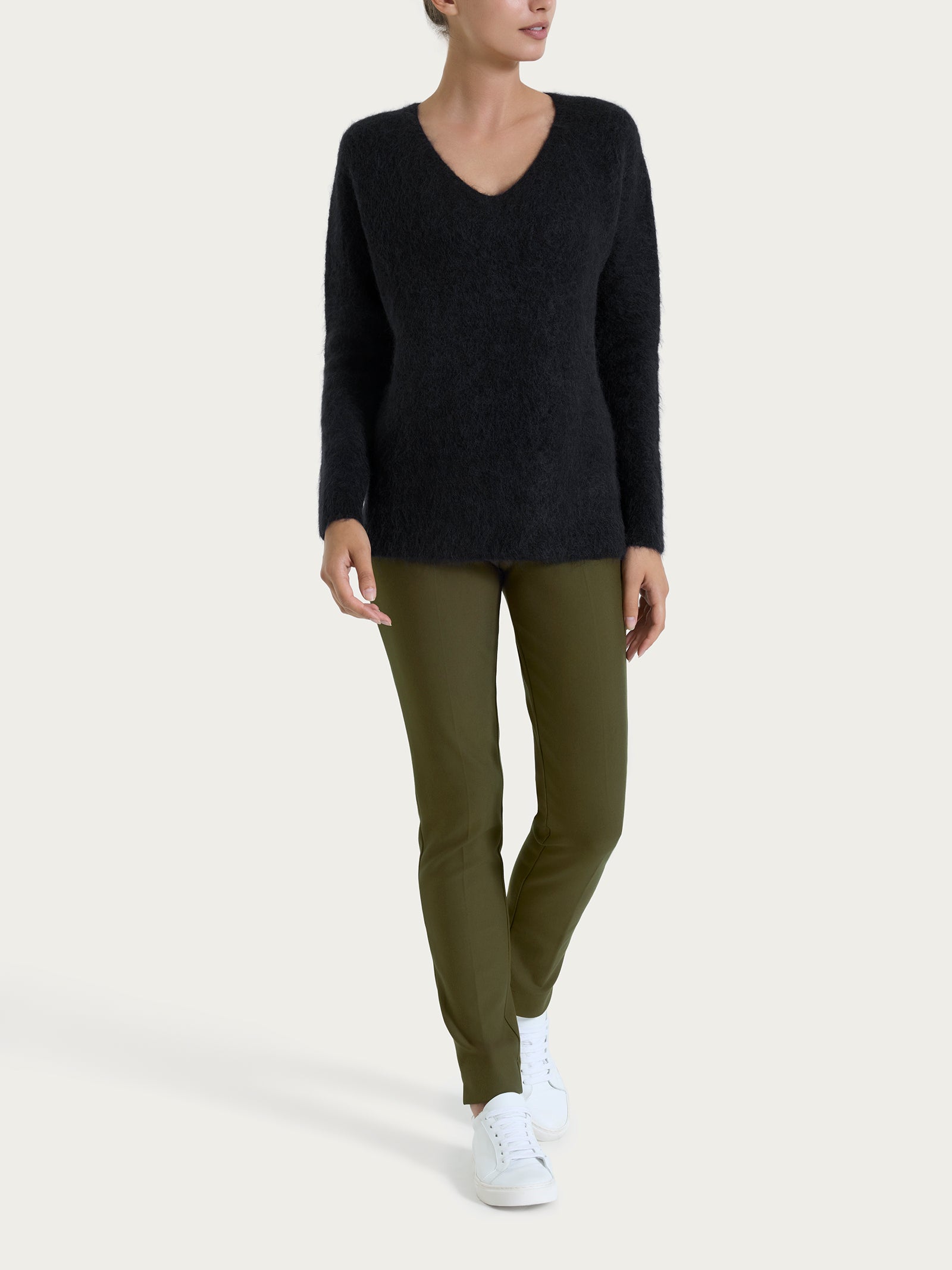 Ragno Alpaca Maglia Scollo V Nero Boxy Calda Taglie 1-7