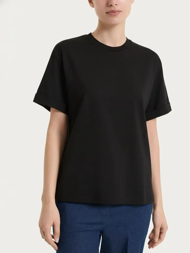 Ragno Slub Jersey maglietta over donna Nero puro cotone