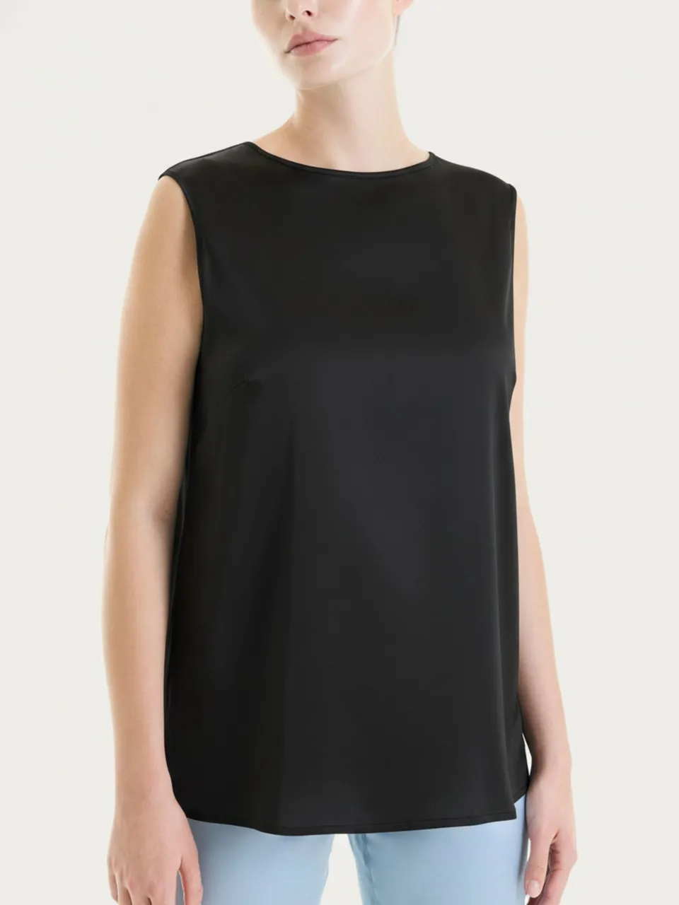 Ragno Stretch Satin Top Spalla Larga Nero viscosa elasticizzata