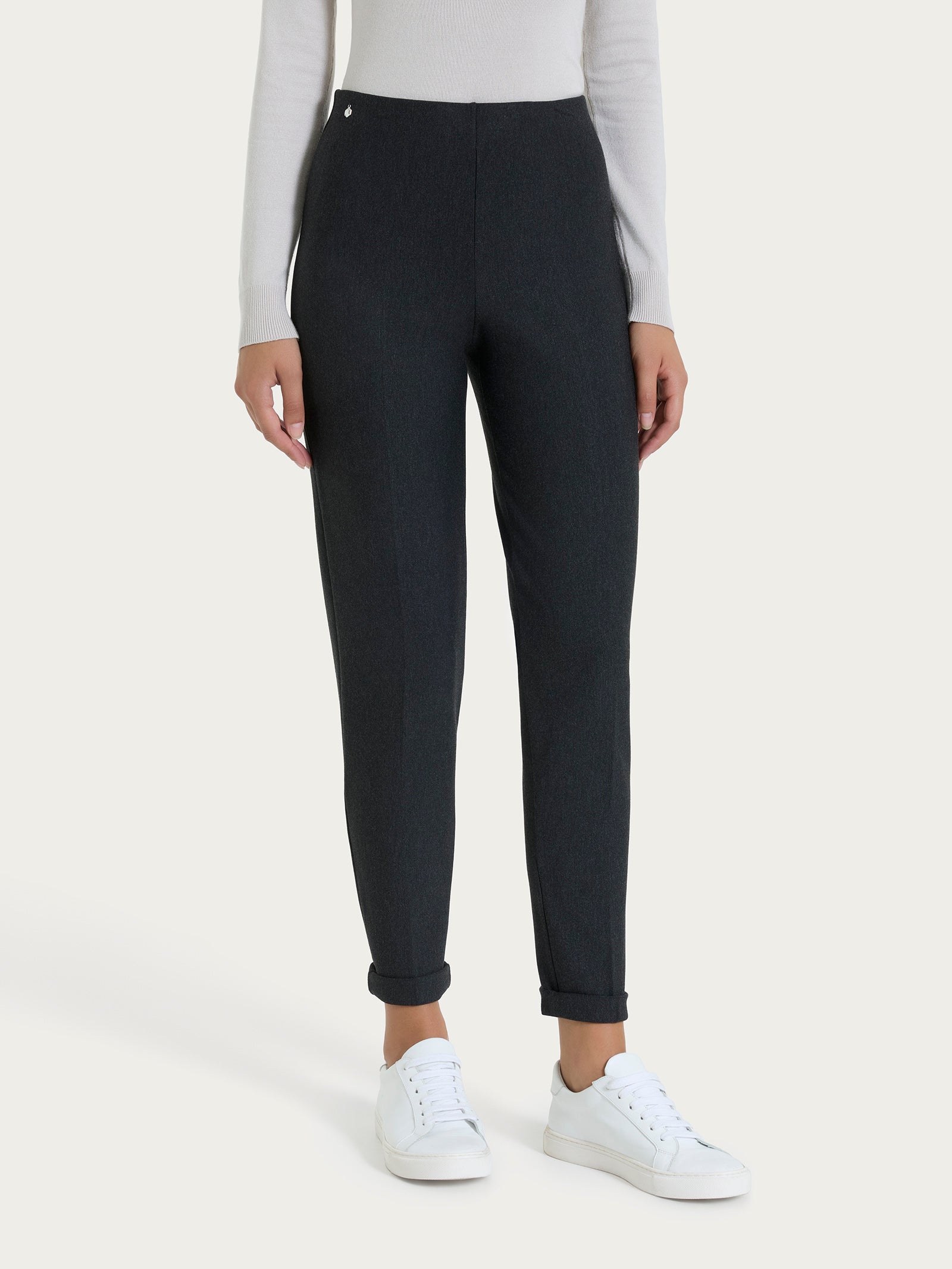 Ragno Compact Pantalone Sigaretta Nero con Risvolto