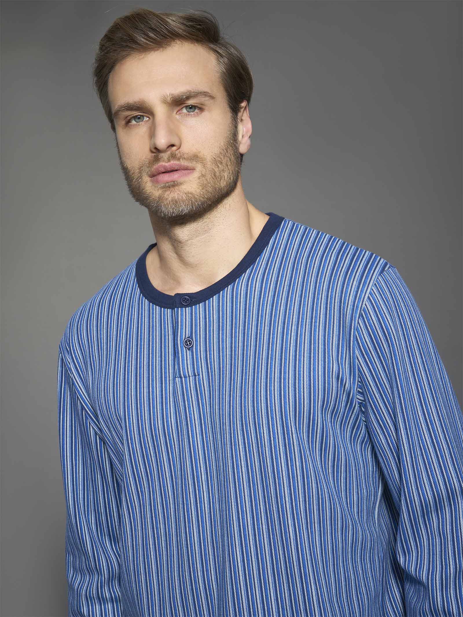 Ragno Sport Pigiama Lungo Serafino interlock cotone Navy Blazer