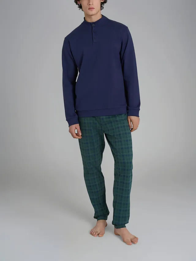 Ragno Jersey Cotone Pigiama Lupetto Uomo Tartan Verde