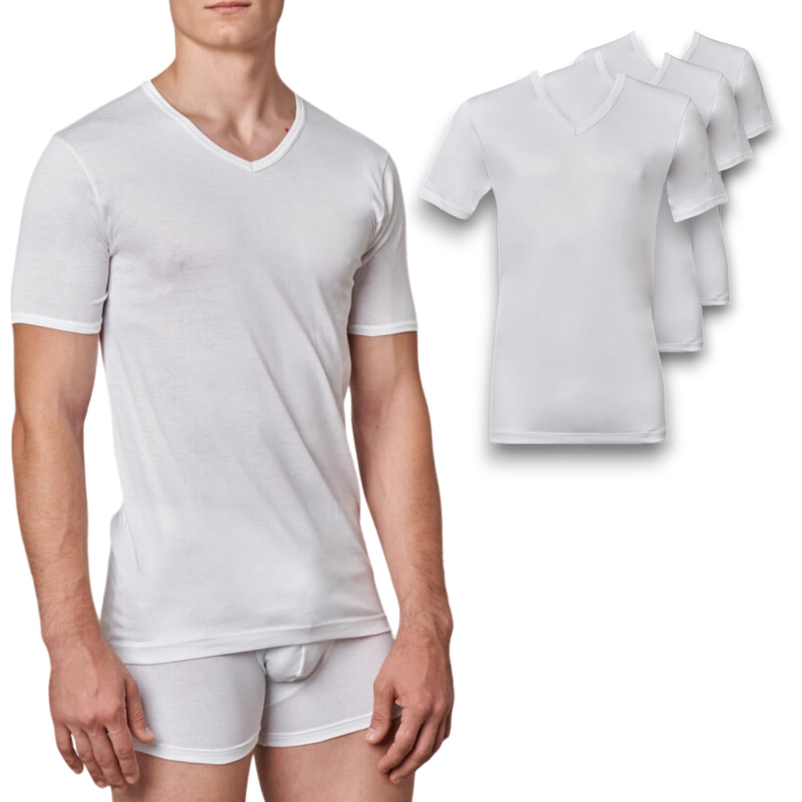 Lady C t-shirt intima uomo filo di Scozia scollo V 3 pezzi