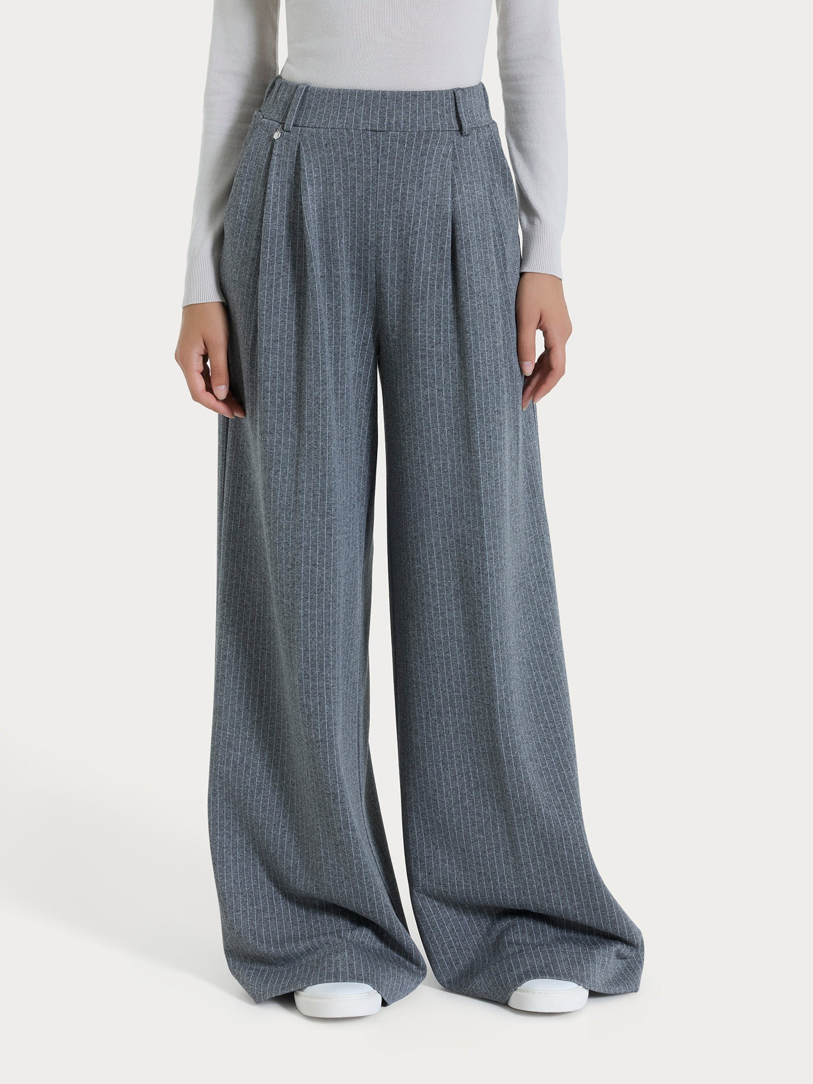 Ragno Eco Jacquard pantalone palazzo gessato Ardesia viscosa