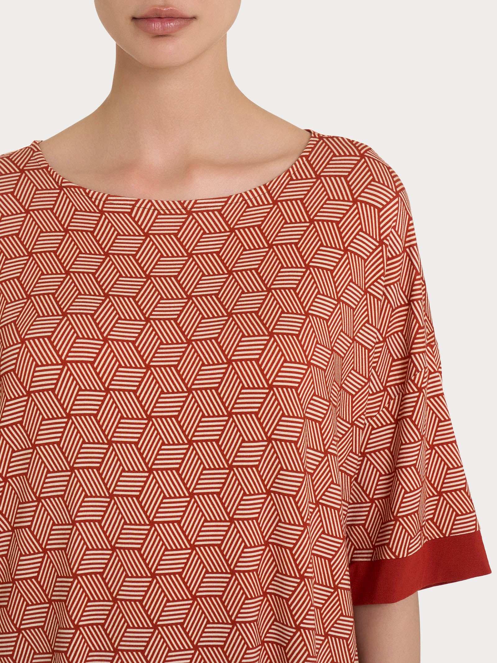 Ragno Viscosa Summer Maglietta Cubi Fantasia Red Ochre